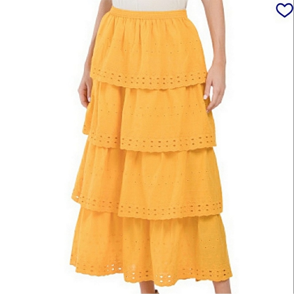 Yellow Tiered Eyelet Skirt